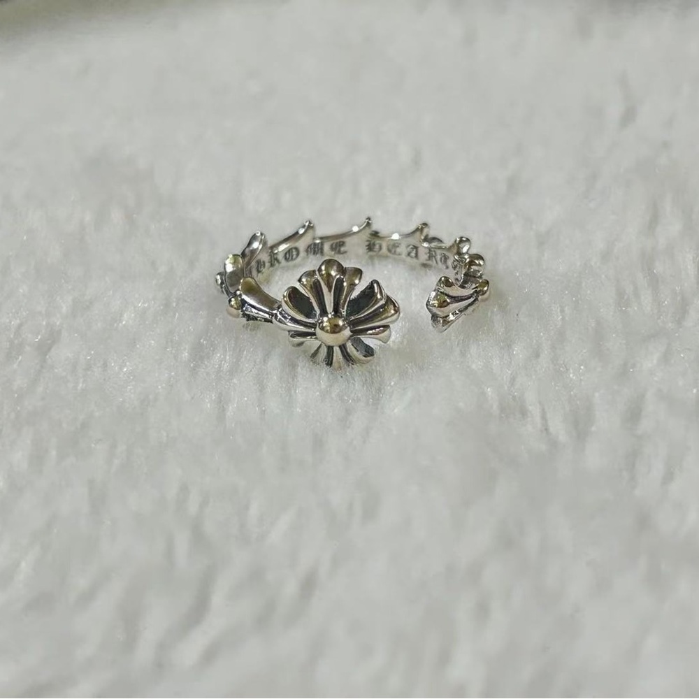 Chrome Hearts Floral Cross Open Band Ring Vintage Silver Unisex